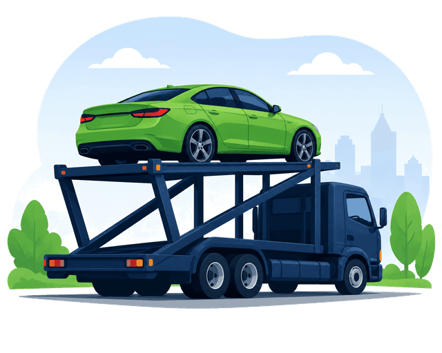 Illustration of a car carrier truck transporting a vehicle