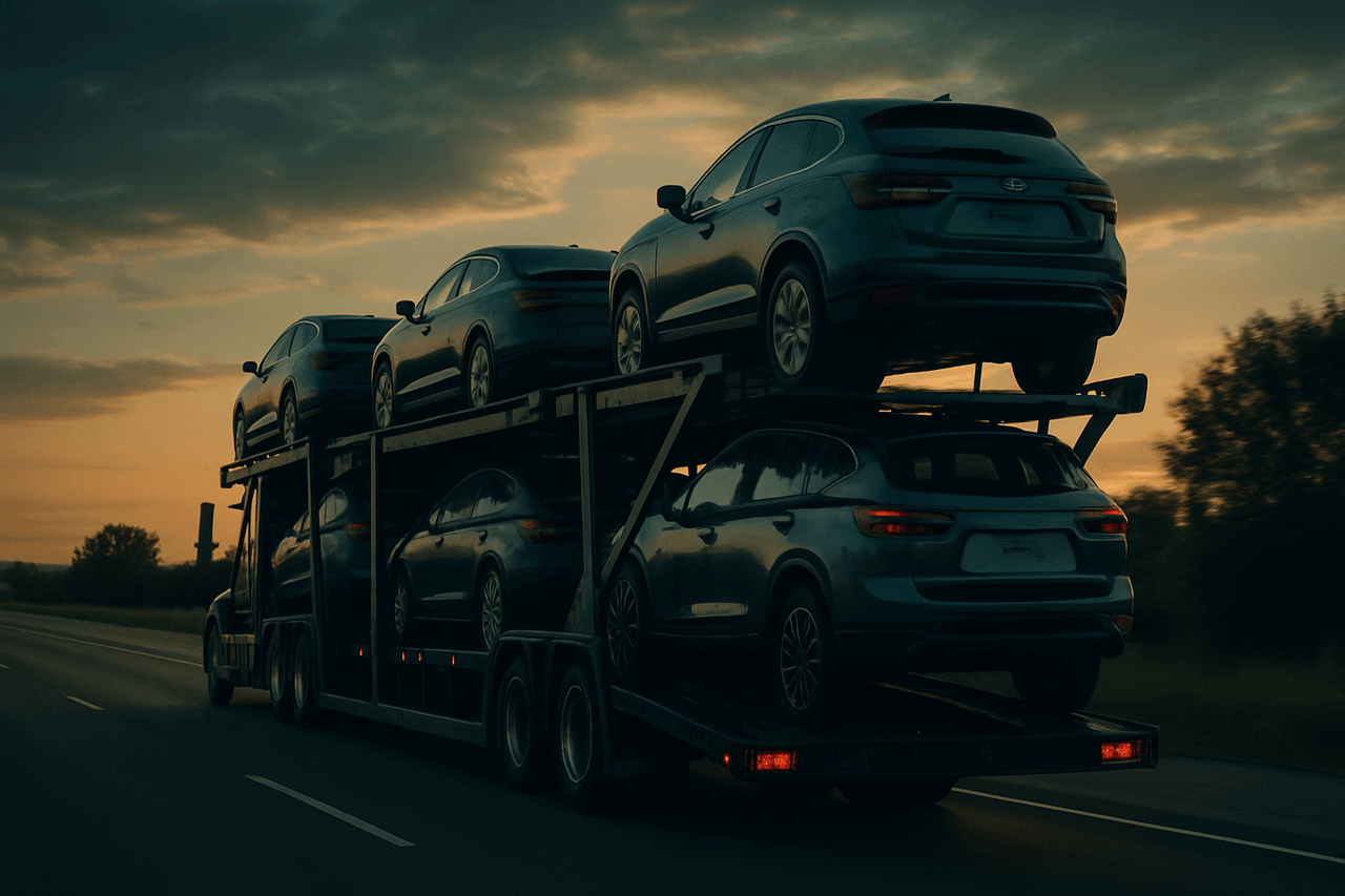 Car carrier truck on an American highway — compare top auto transport companies nationwide