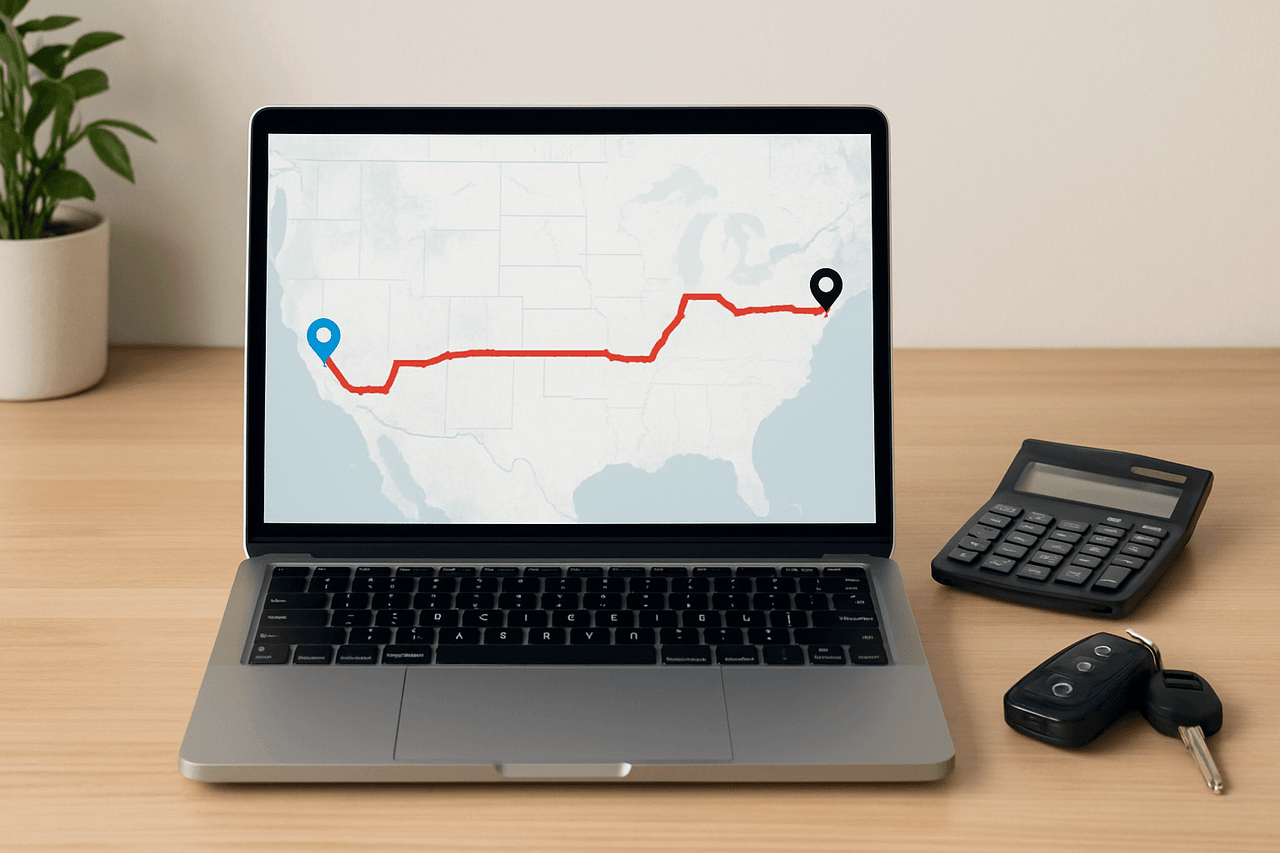 Auto transport cost planning with map and calculator