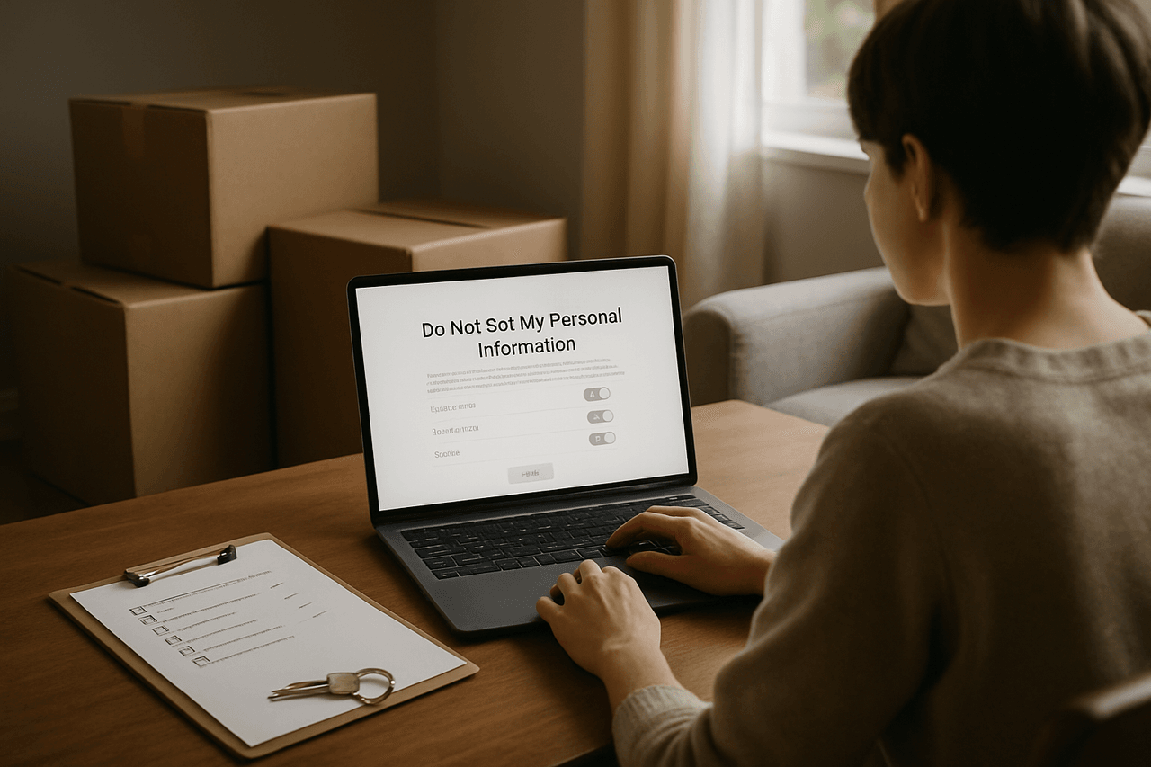 Consumer exercising privacy rights and personal data control before a move