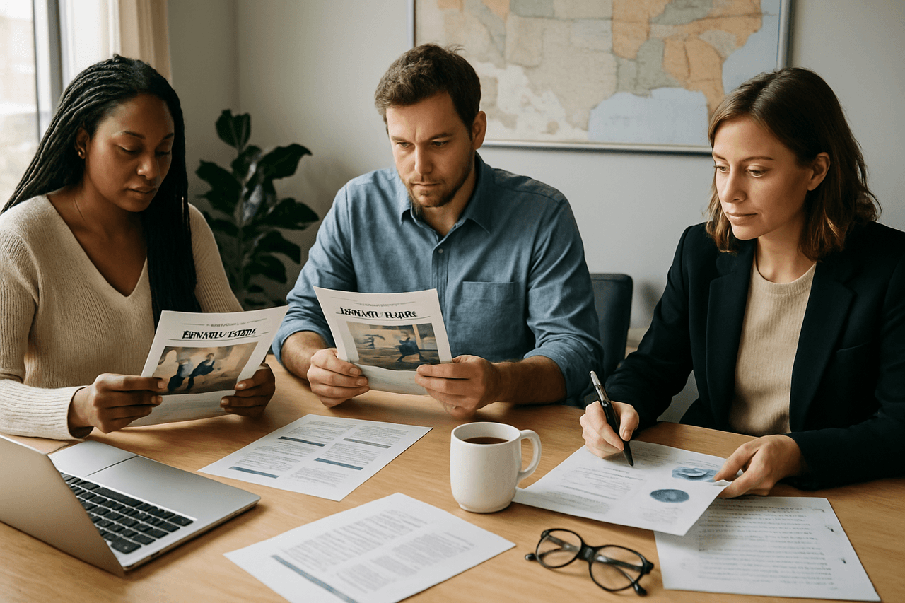Editorial team reviewing moving guides and fact-checking content
