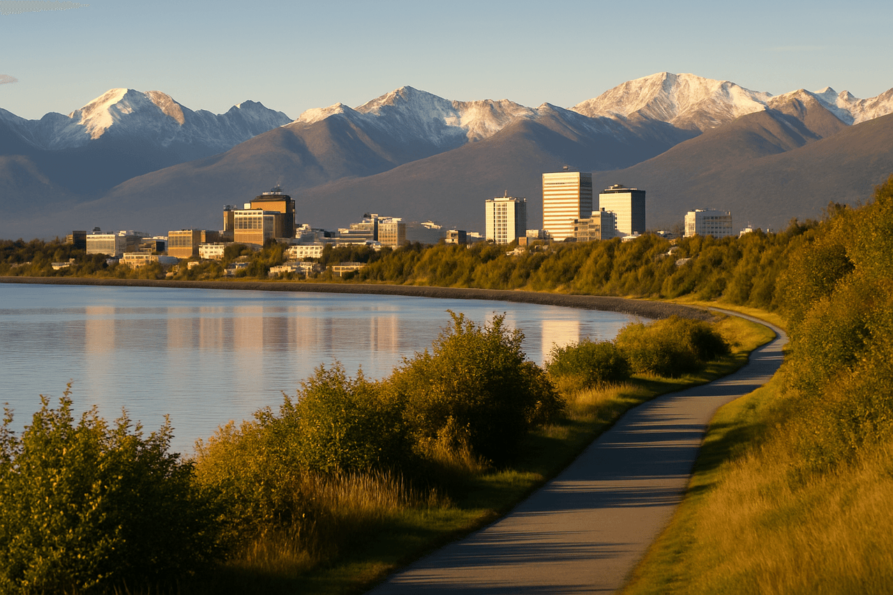 Anchorage skyline with Chugach Mountains
