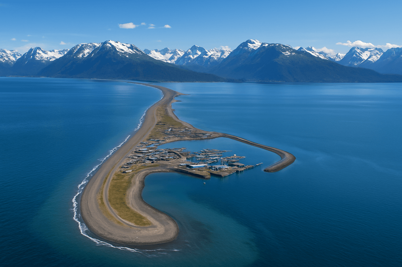 Homer Spit extending into Kachemak Bay
