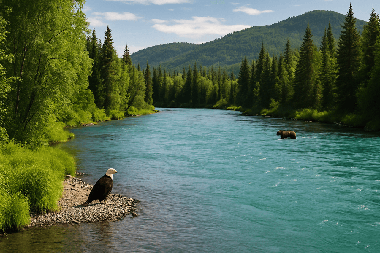 Lakeview Kenai Alaska — Kenai River with lush surroundings