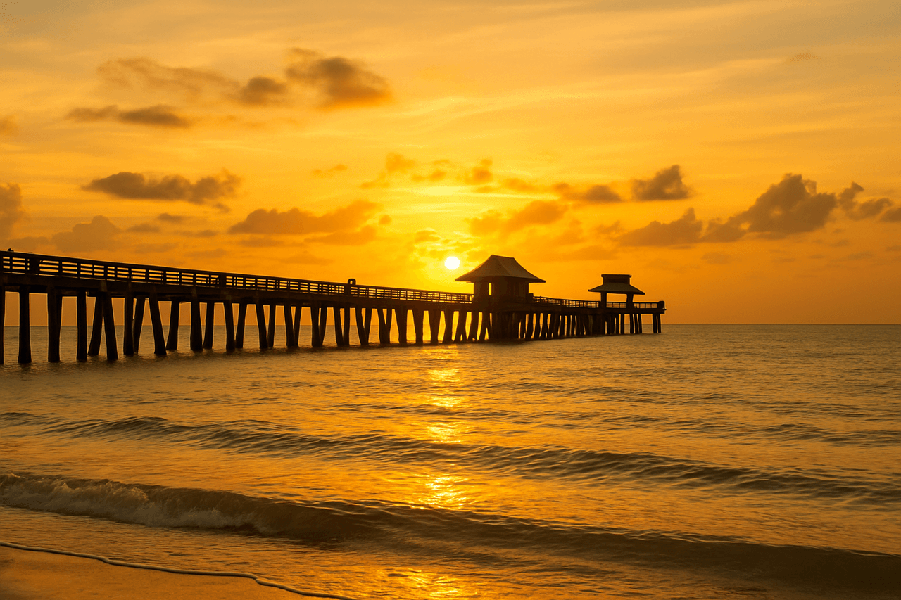 Old Naples Naples Florida — Naples Pier at sunset, Naples, Florida