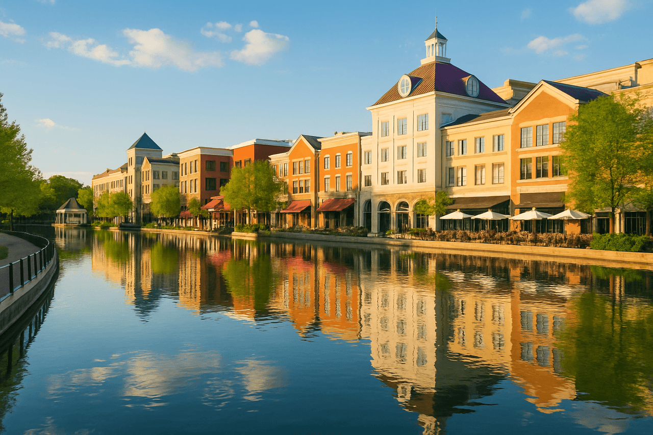 Gaithersburg's Rio Washingtonian Center with lake and shops