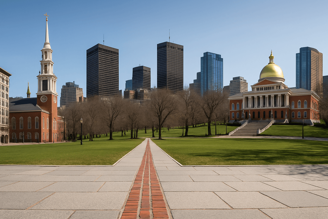 Back Bay Boston Massachusetts — Boston skyline with Freedom Trail landmarks