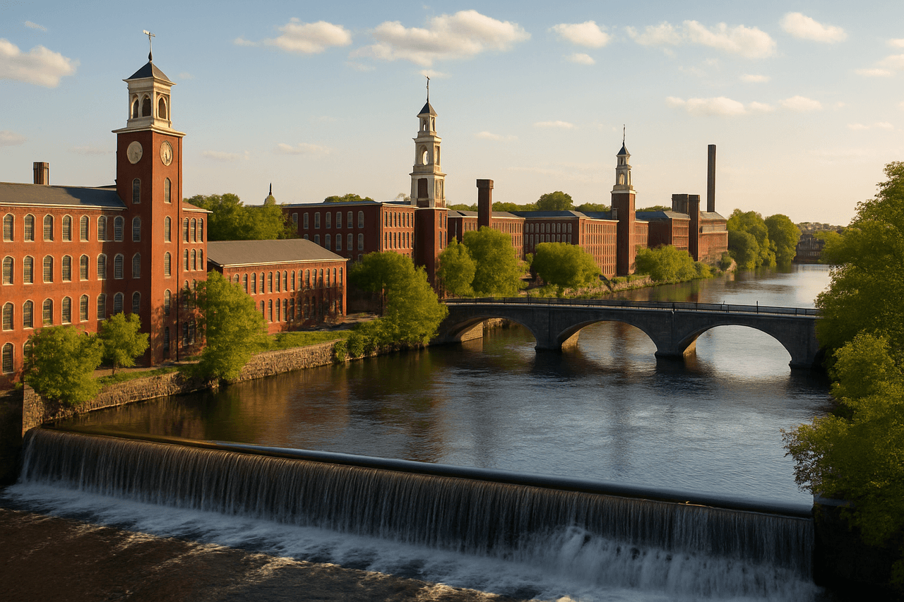 Lowell skyline with Lowell National Historical Park