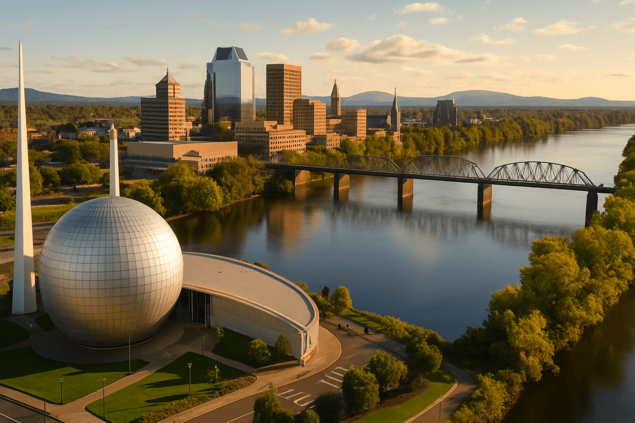 Springfield skyline with Basketball Hall of Fame
