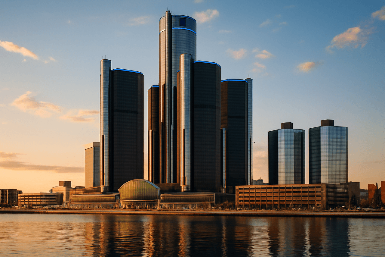Best movers in Detroit, Michigan with the Renaissance Center in view