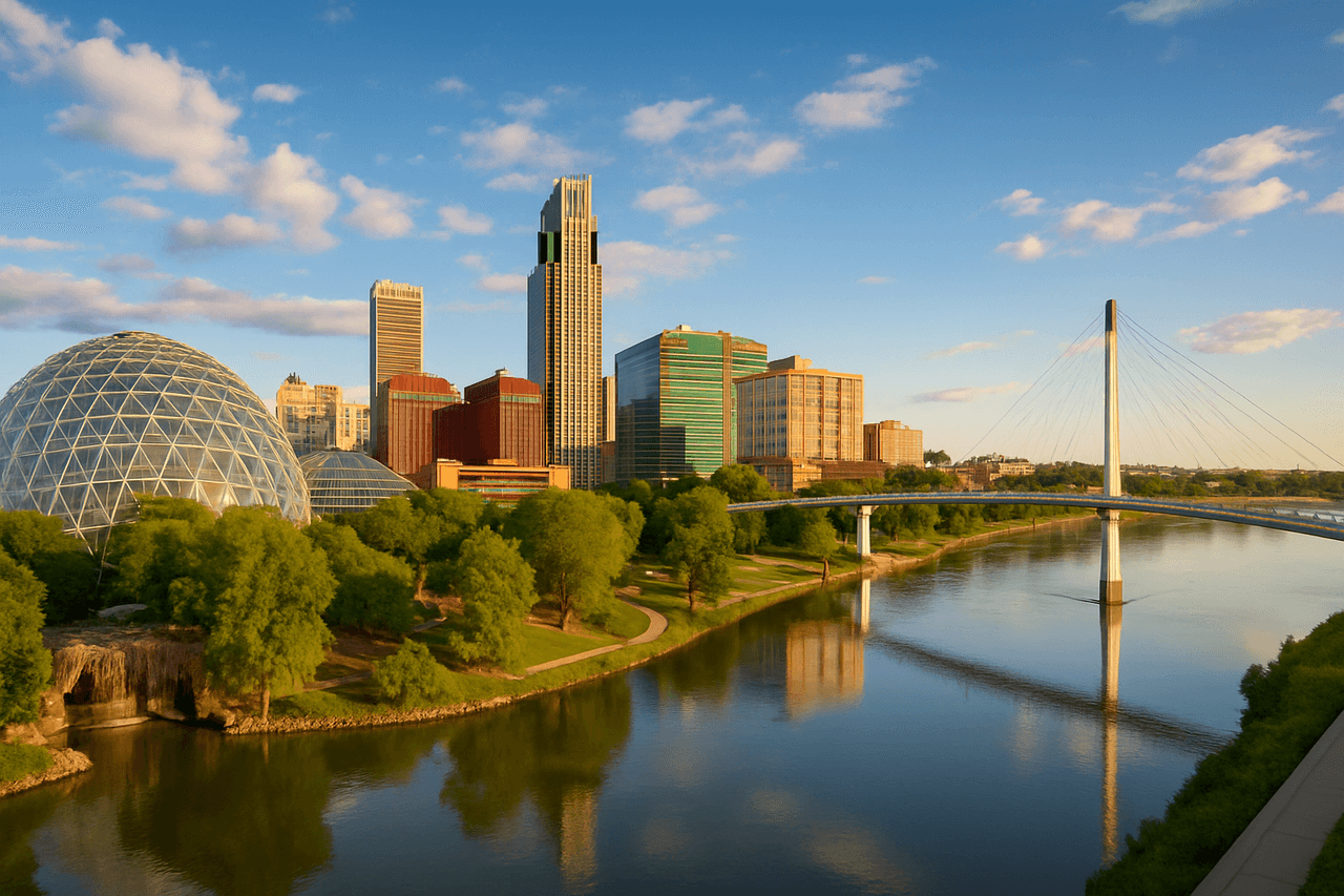 Downtown Omaha Nebraska — Omaha skyline with First National Bank Tower in Nebraska