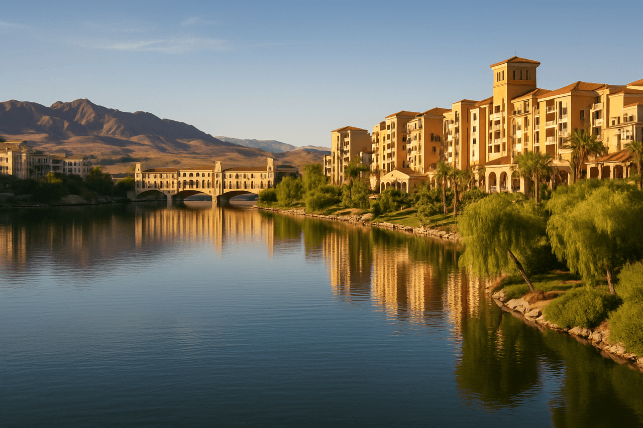 Lake Las Vegas with surrounding resorts and natural beauty