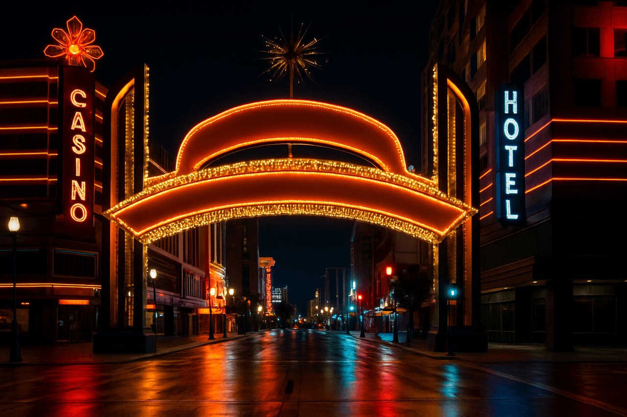 The iconic Reno Arch with its vibrant lights
