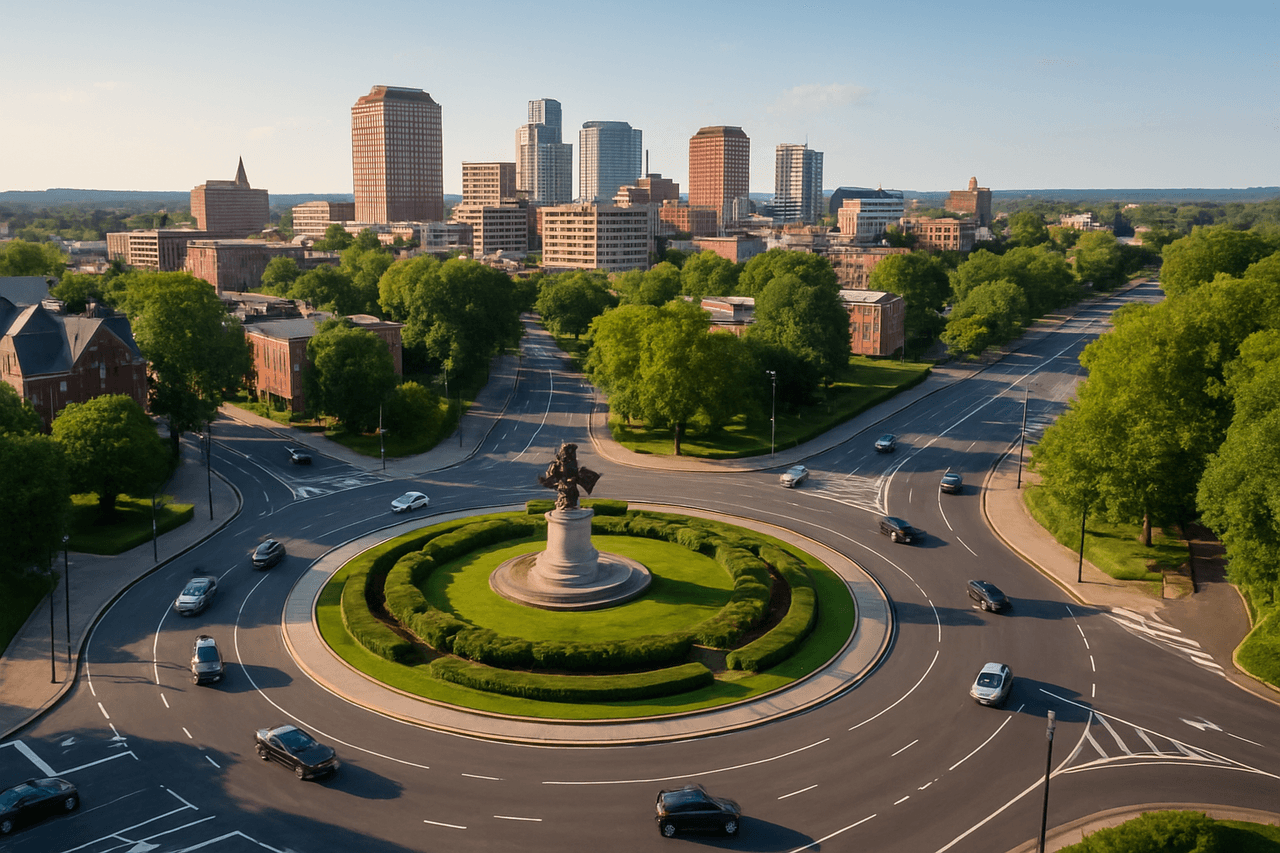 View of Pulaski Circle in Manchester, New Hampshire