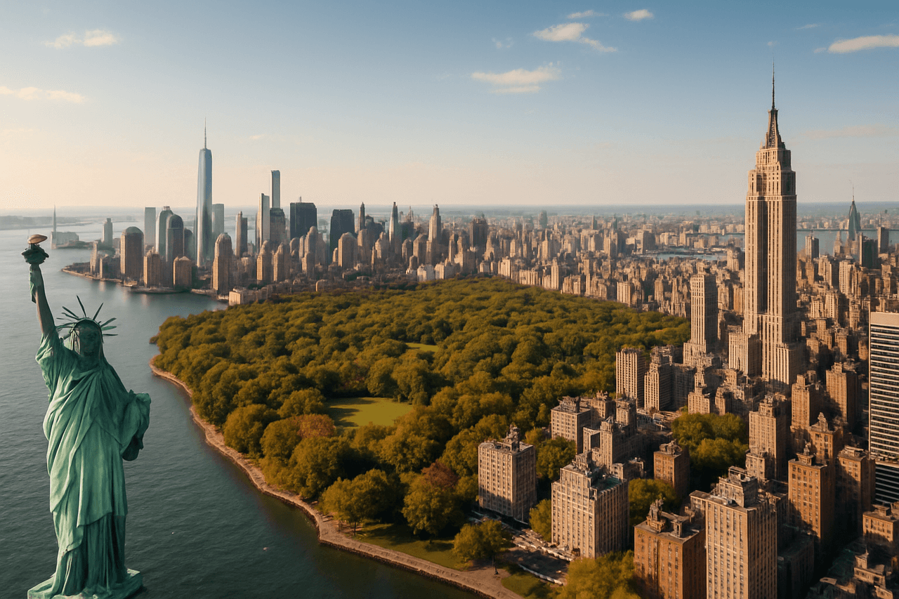New York City skyline with the Statue of Liberty