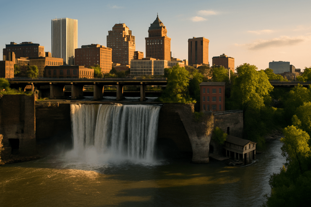 Rochester skyline with High Falls