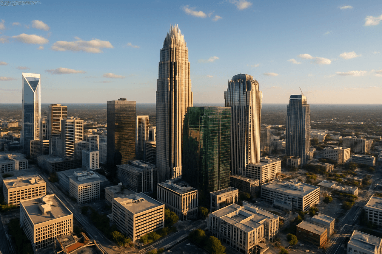 Skyline view of Charlotte, North Carolina featuring the Bank of America Corporate Center