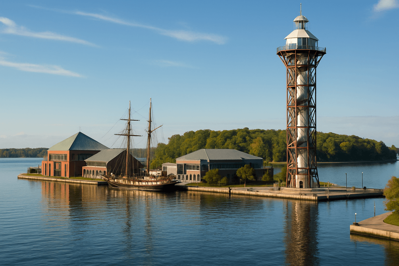 Erie with Presque Isle State Park and Bicentennial Tower
