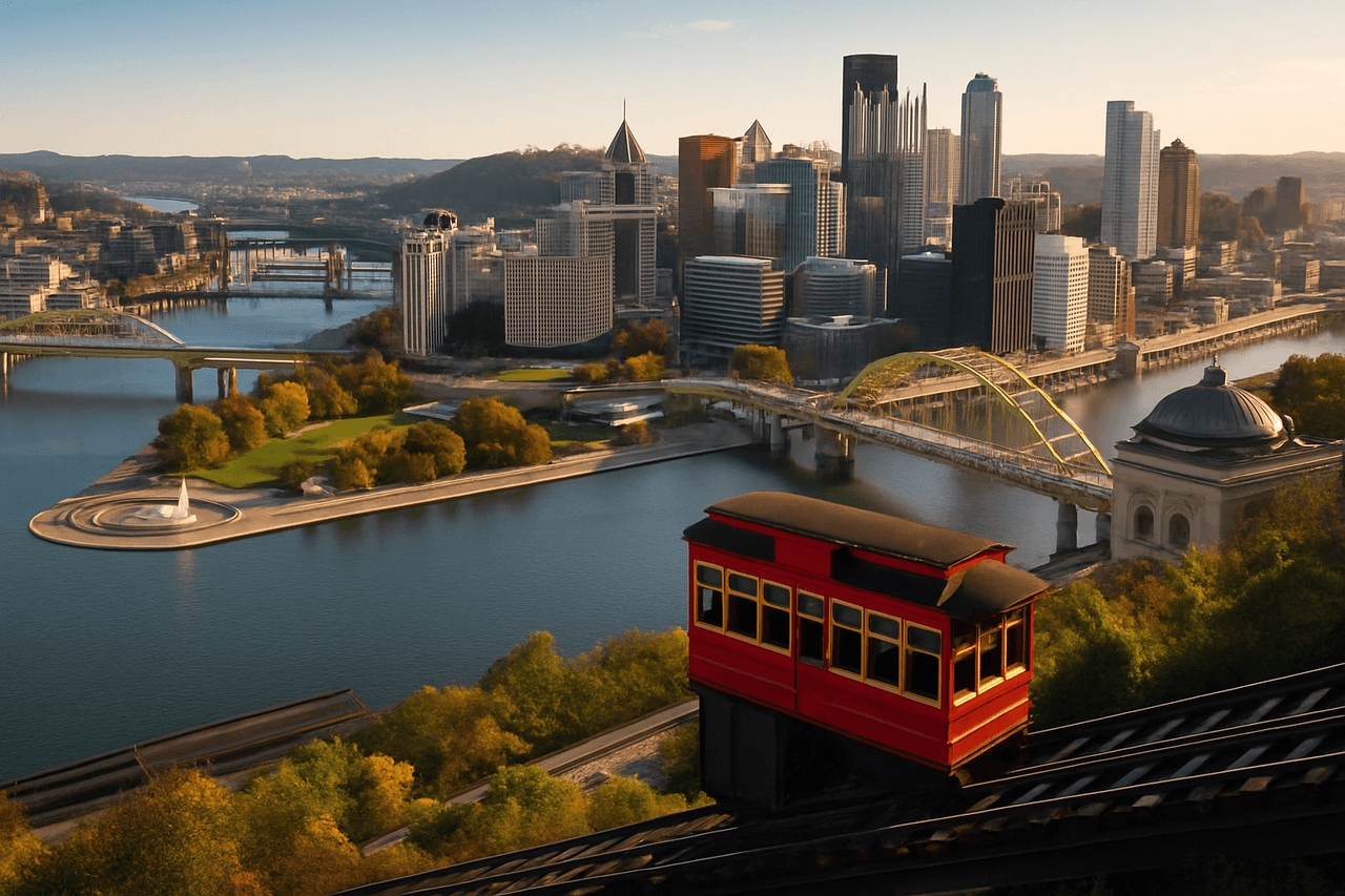 Pittsburgh skyline with Point State Park and the Duquesne Incline