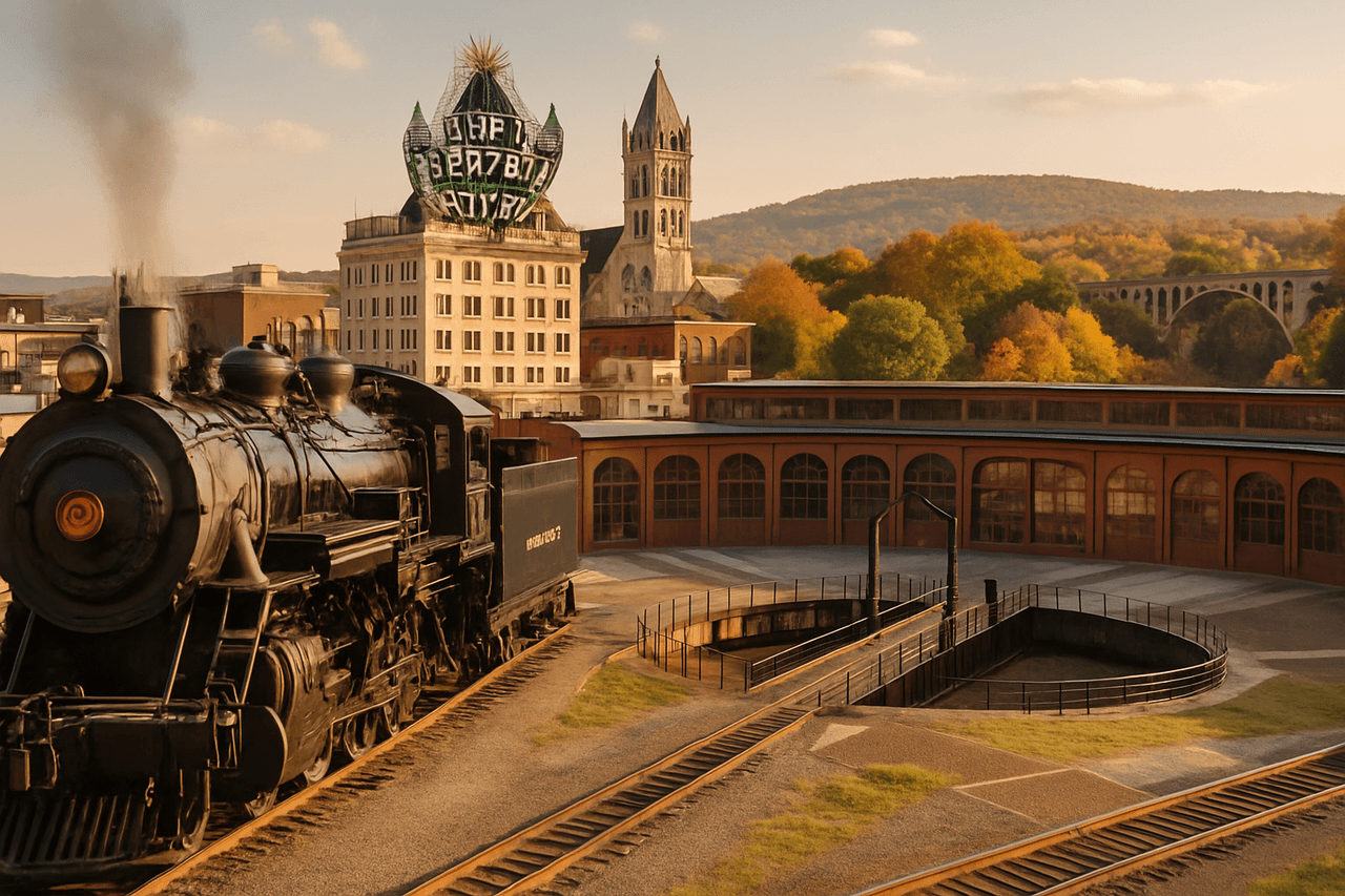Hill Section Scranton Pennsylvania — Scranton with Steamtown National Historic Site and Electric City sign
