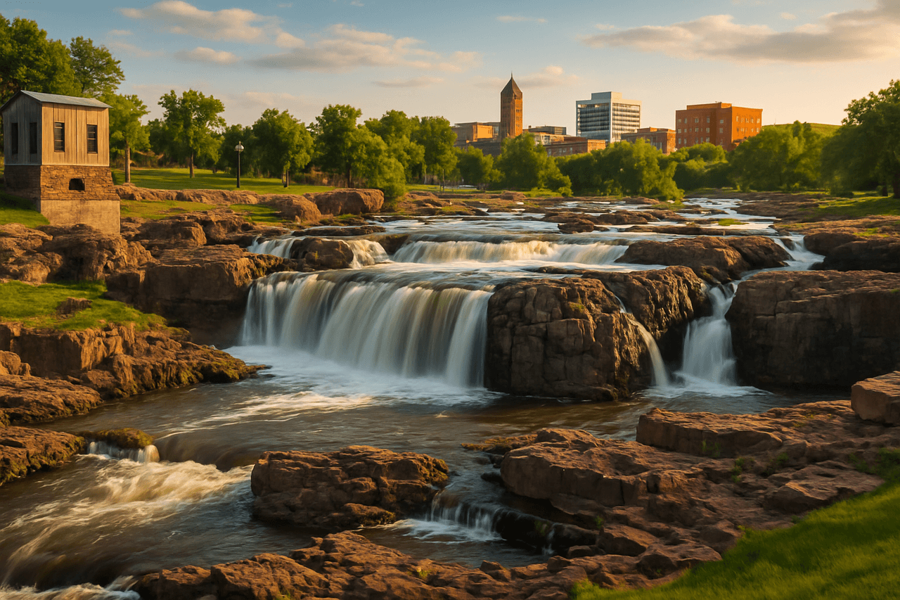 Sioux Falls with Falls Park in the foreground