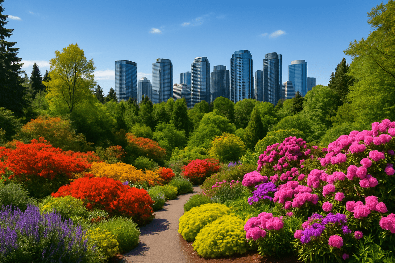 Downtown Bellevue Washington — Bellevue's skyline with the Bellevue Botanical Garden