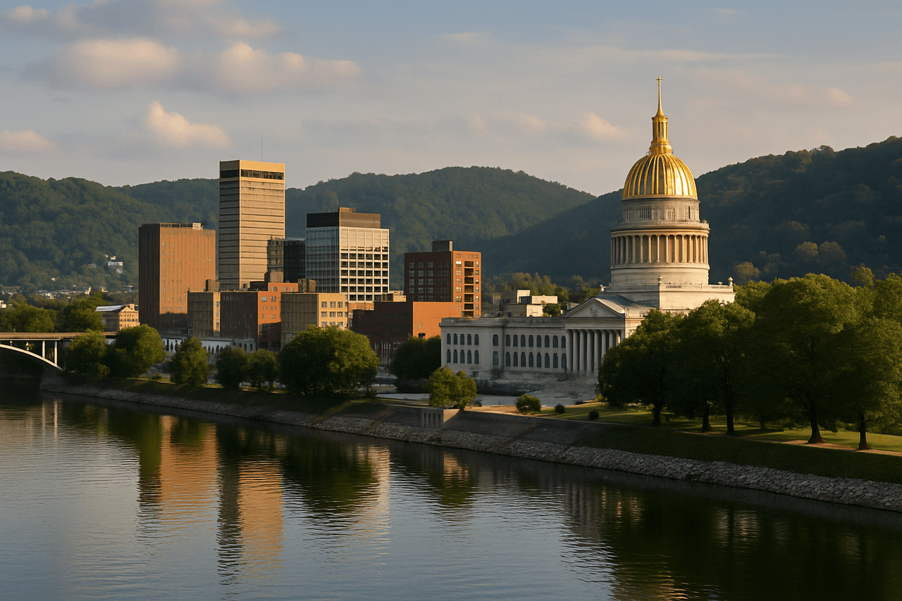 Charleston WV skyline with the State Capitol building