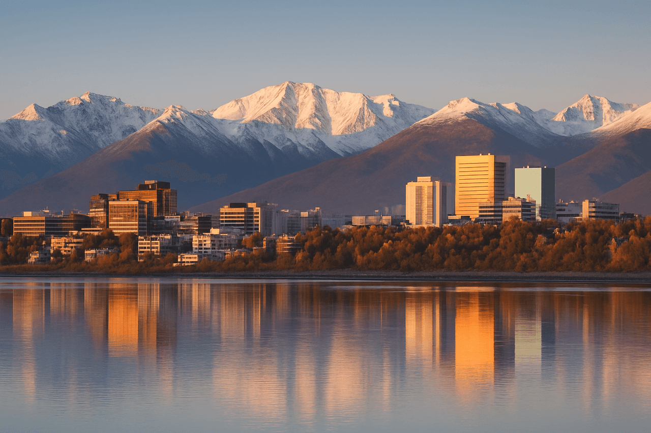 Moving truck on Alaska highway with scenic mountain background