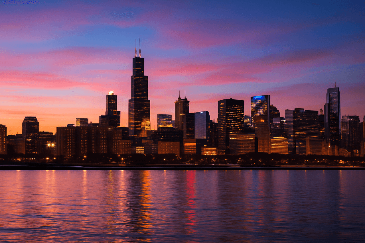 Skyline of Chicago with the Willis Tower and Cloud Gate