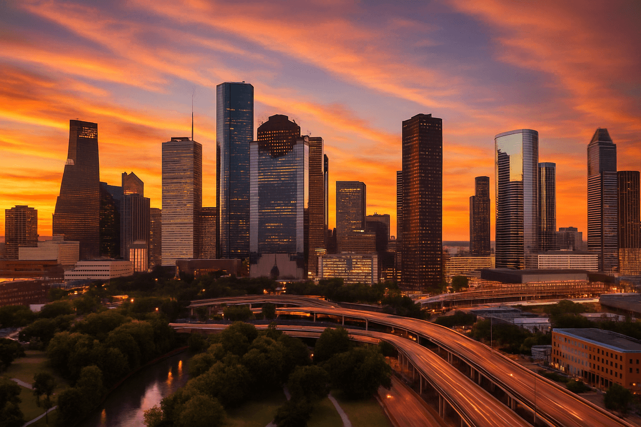 Texas skyline with iconic landmarks