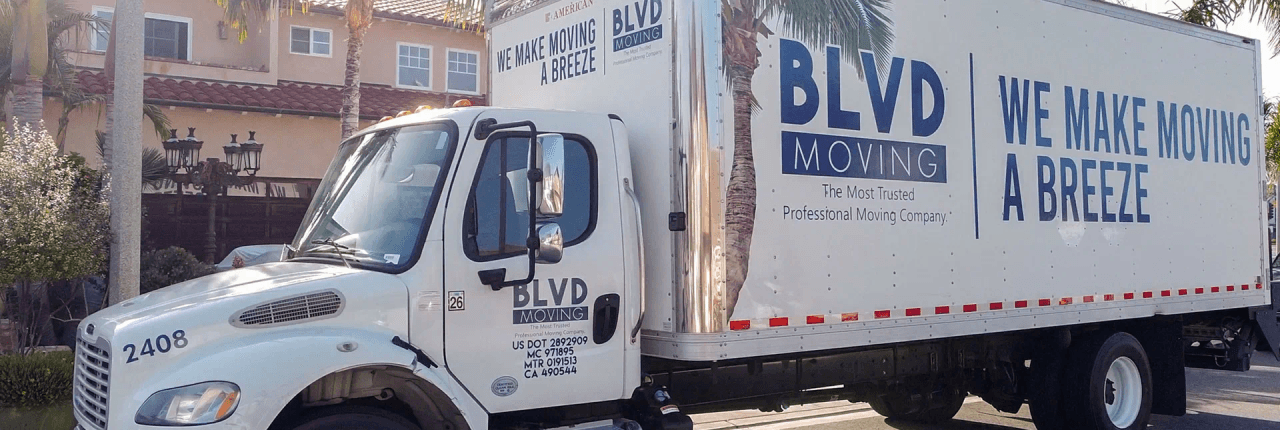 BLVD Moving truck parked in a residential neighborhood in Northern California