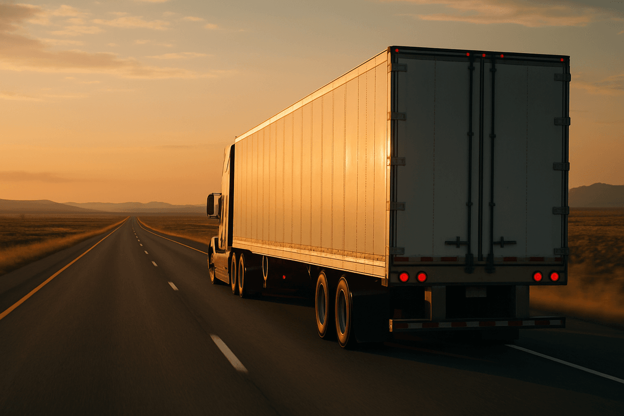 Interstate moving truck on a long highway