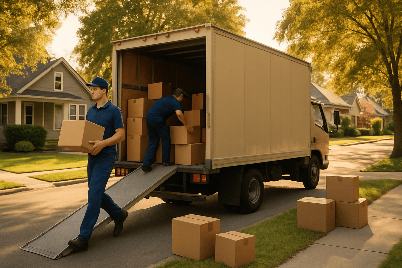 Local moving truck in a residential neighborhood