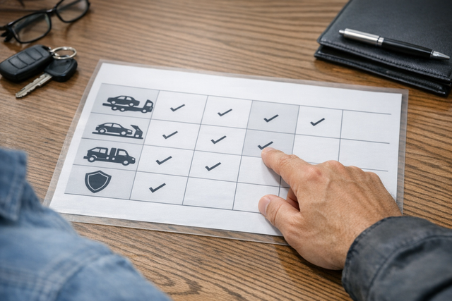 Comparing different auto transport insurance options.