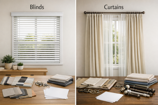 Comparison table of window treatments in a new home.