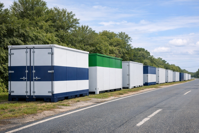 Moving containers on the roadside ready for transport