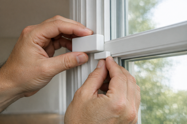 An installation of contact sensors on a window frame