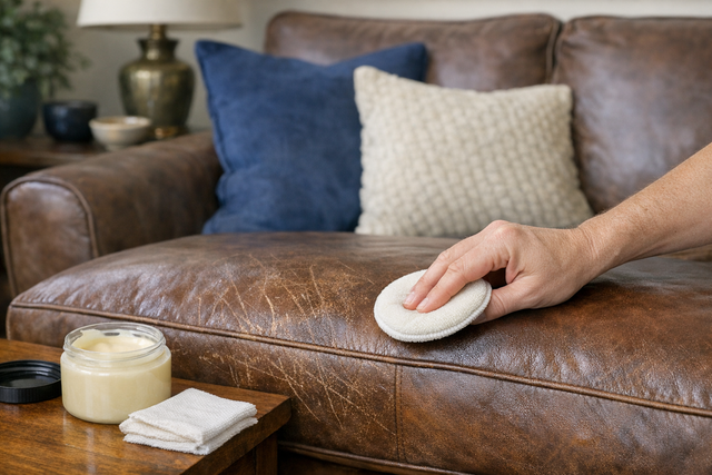 Conditioning leather to reduce scratches