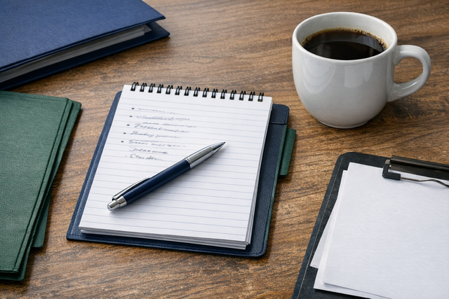 Notepad with notes about different types of moving estimates.