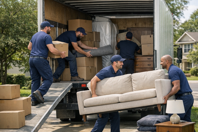 Movers efficiently loading a truck