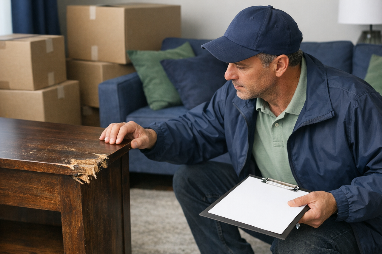 Damaged furniture being assessed for a claim.