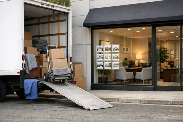 Moving truck and broker office