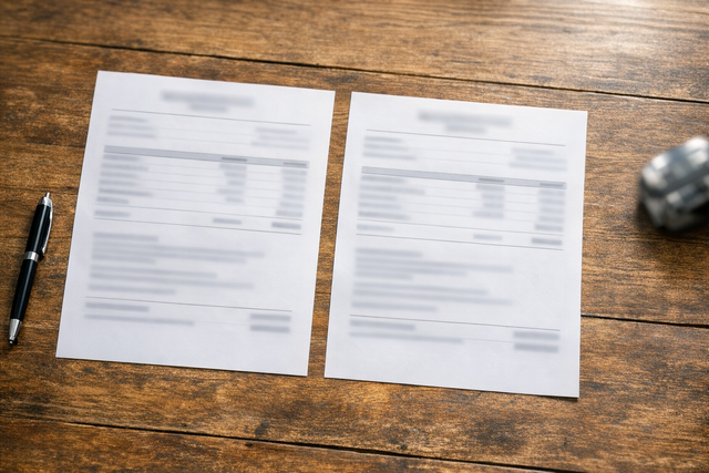 Two printed moving estimates being compared side by side on a table