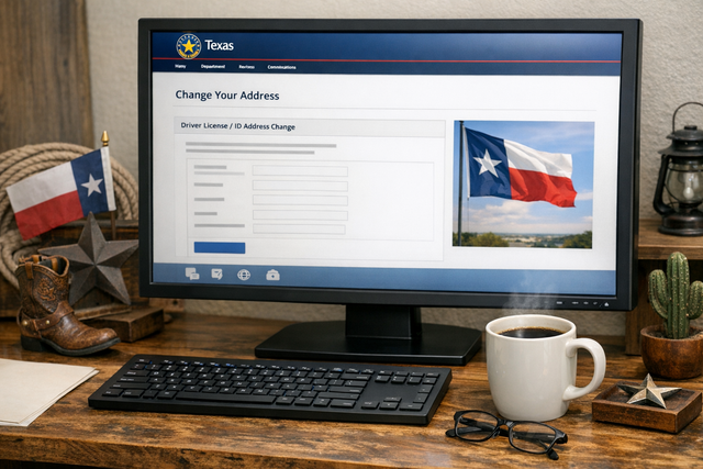 Computer screen showing the Texas DPS website for address updates