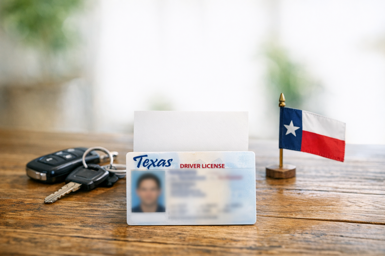 Texas driver license with address update notice